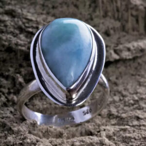 ANILLO AJUSTABLE DE PLATA ESTERLINA MEXICANA TAXCO CON PIEDRA LARIMAR